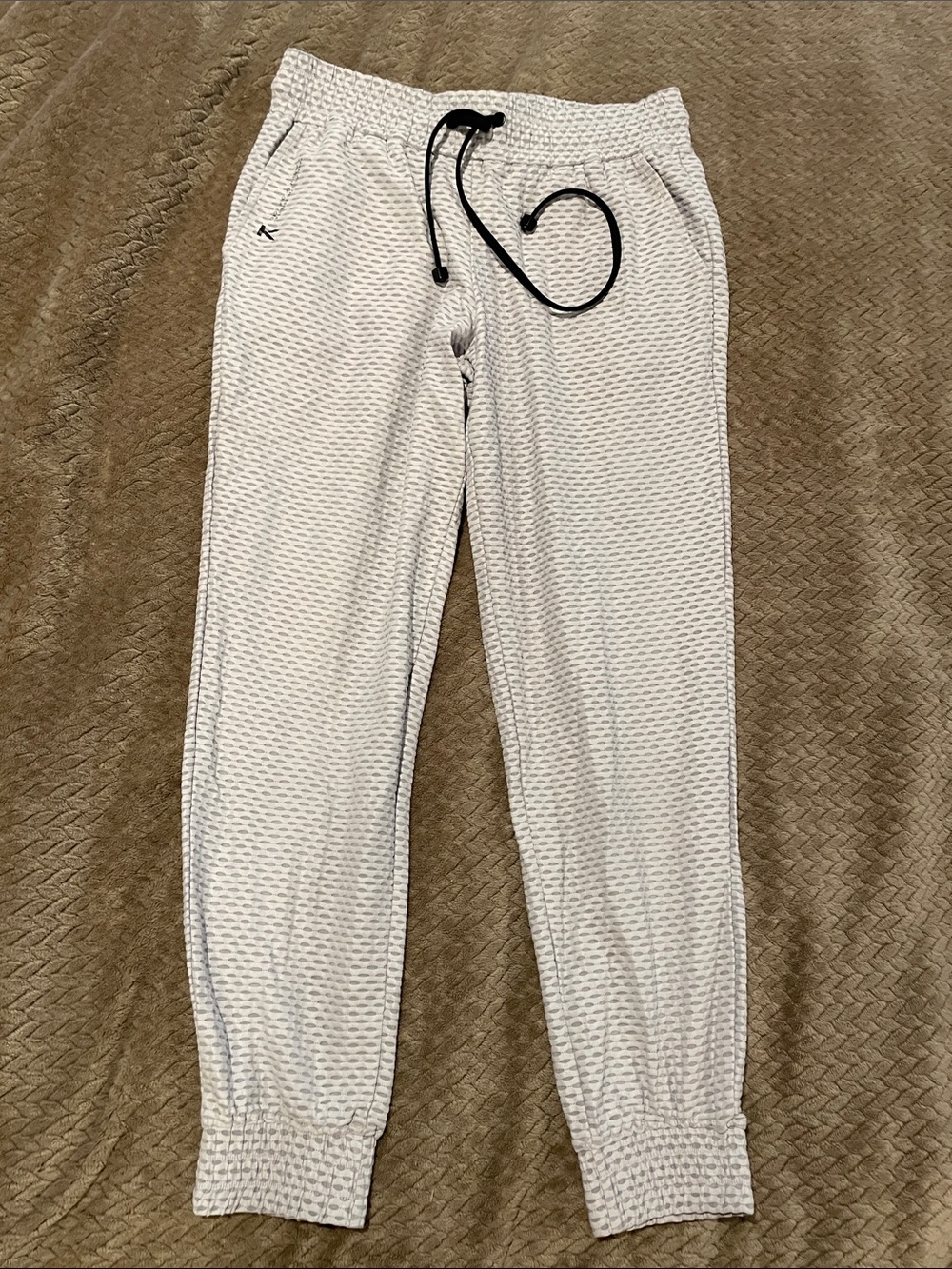 KORAL Textured White Jogger Pants with Black Drawstring